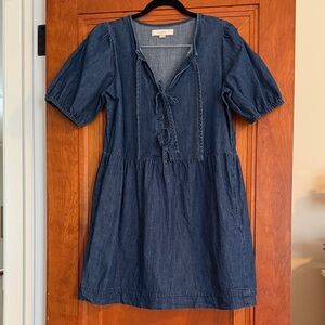 LOFT Chambray Bow Mini Pocket Dress sz M
